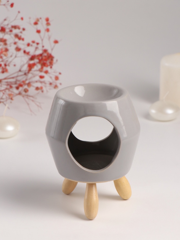 Аромалампа для эфирных масел «Остин», керамика, серая, 9×9×12 см