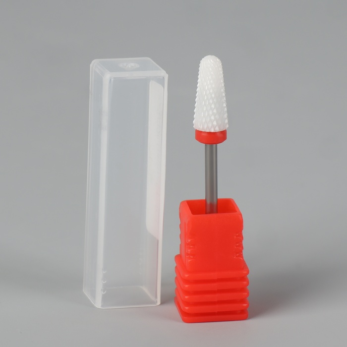 Фреза керамическая для маникюра «Конус», мелкая нарезка, 6×13 мм, в пластиковом футляре, белая