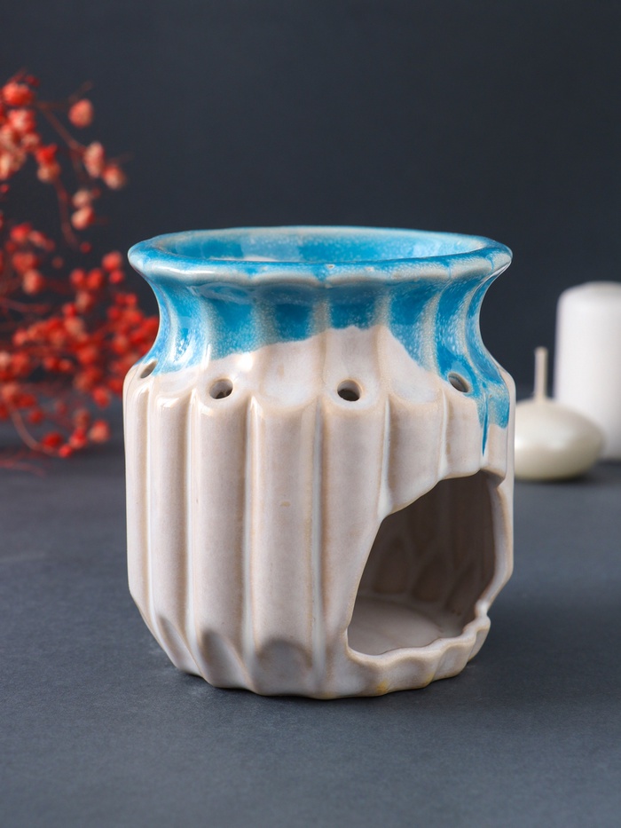 Аромалампа для эфирных масел «Греческая амфора», керамика, синий, 9×9×9.5 см