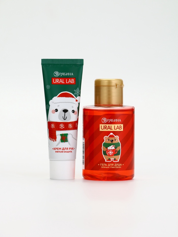 Подарочный набор новогодний «Дед Мороз», гель для душа, кружка, мочалка и крем для рук, URAL LAB