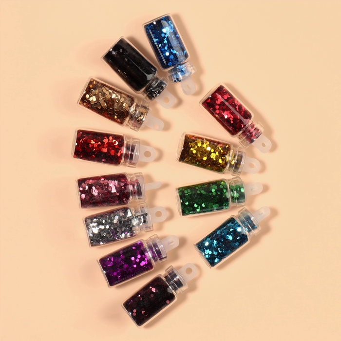Блёстки для декора «Сияние», набор 12 бутылочек, средние, разноцветные