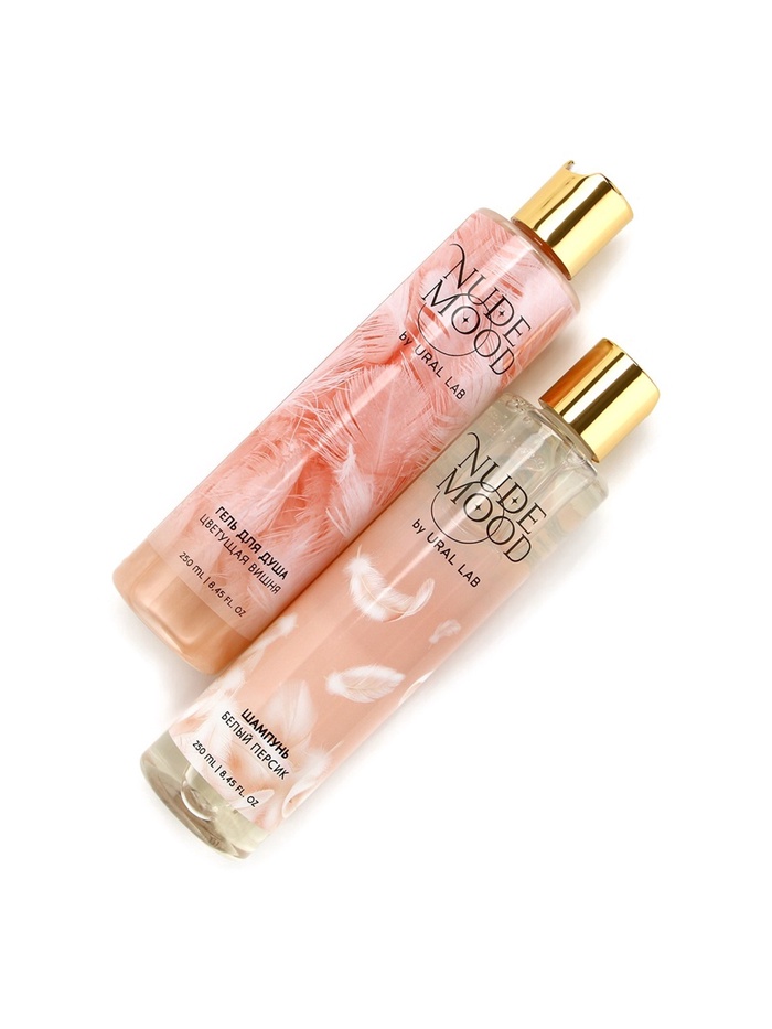 Подарочный набор NUDE MOOD, гель для душа и шампунь для волос, 2×250 мл, аромат персика и вишни, URAL LAB