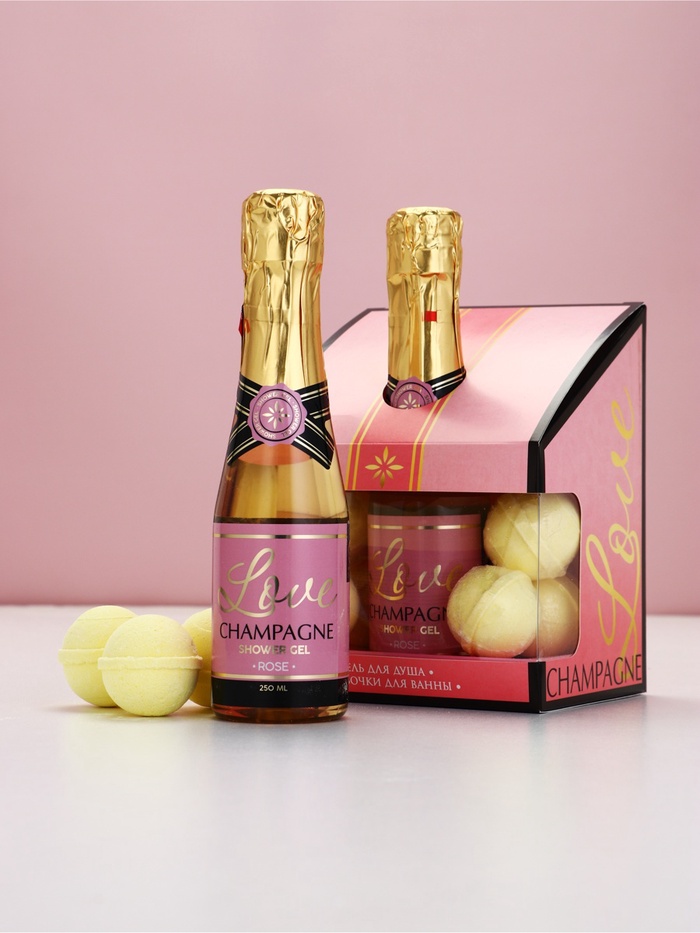Подарочный набор: гель для душа шампанское и бомбочки для ванны, Чистое Счастье