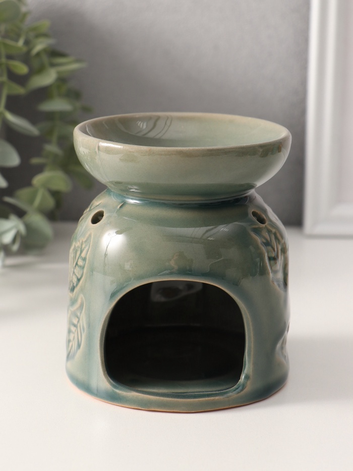 Аромалампа для эфирных масел «Листья», керамика, морская лагуна, 9.5×9.5×10.8 см