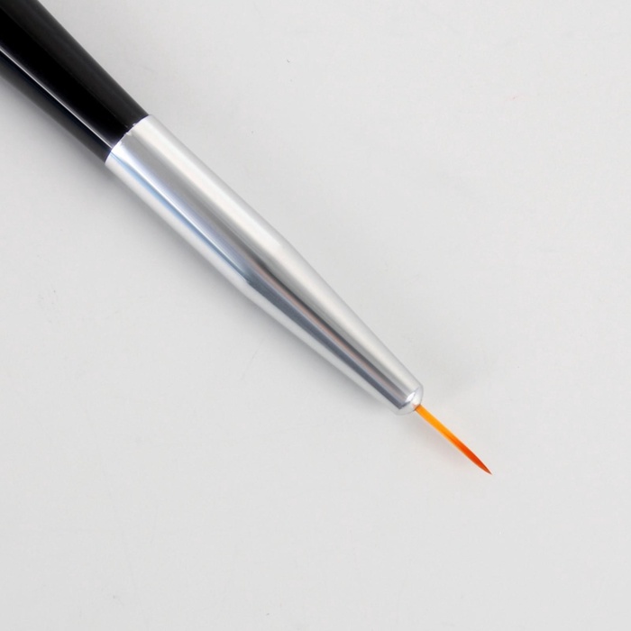 Кисть для наращивания и дизайна ногтей, двусторонняя, полуовал/точечная, 18.5 см, d=0.7 см, чёрная