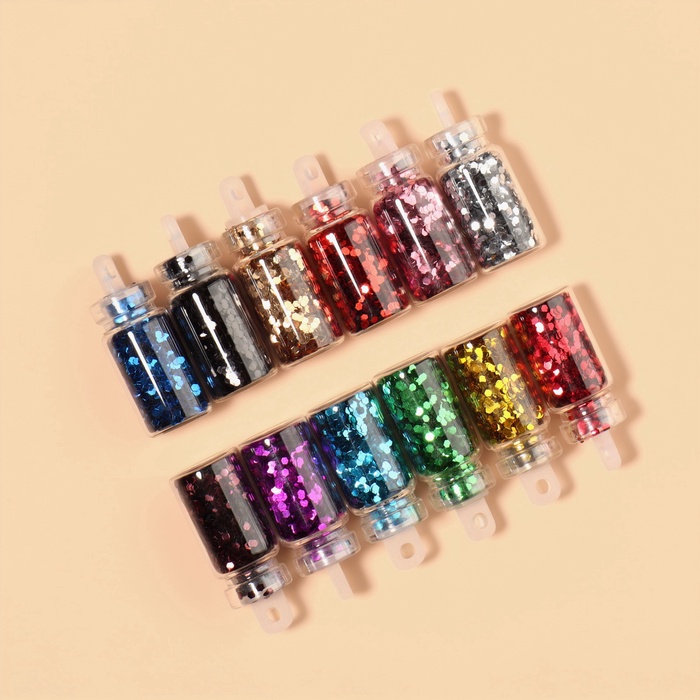 Блёстки для декора «Сияние», набор 12 бутылочек, средние, разноцветные