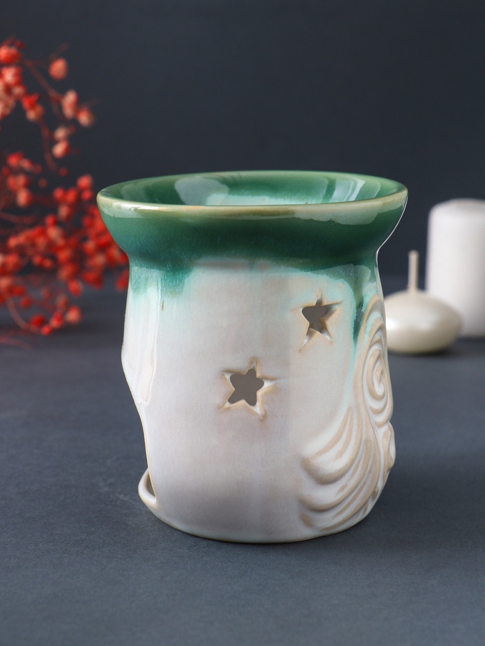 Аромалампа для эфирных масел «Море волнуется», керамика, зелёный, 8.6×8.6×9.8 см