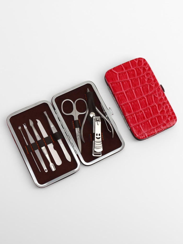 Набор маникюрный «Рептилия», 8 предметов, в футляре, красный