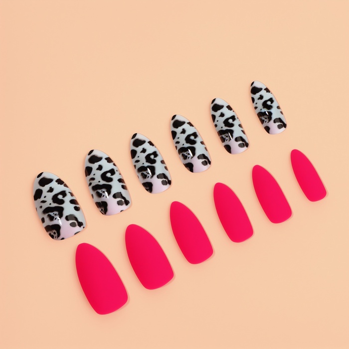 Накладные ногти «Лео», 12 шт., с клеевыми пластинами, форма миндаль, чёрные, розовые