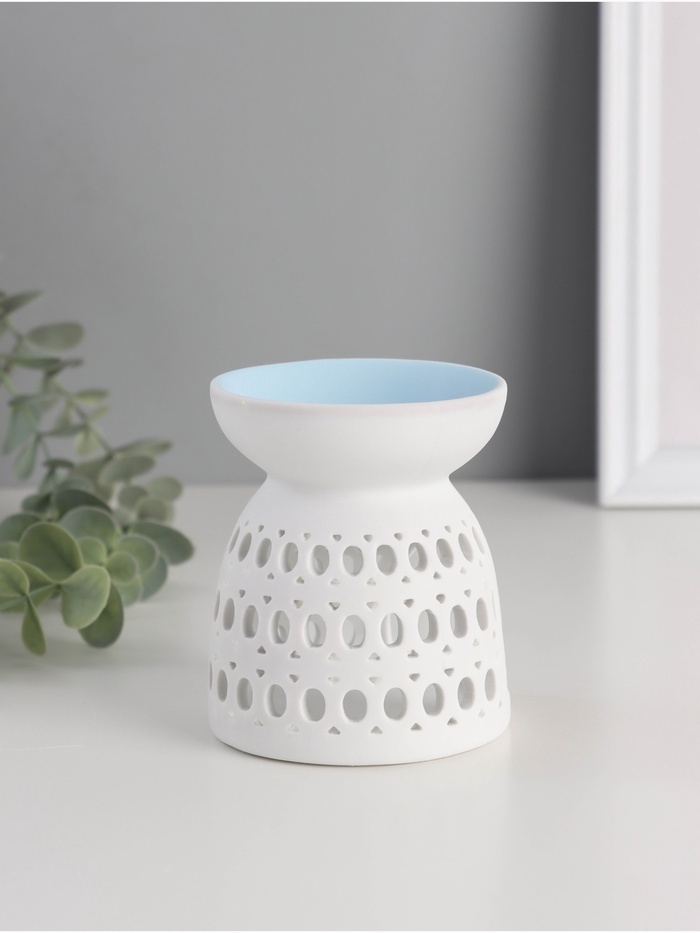 Аромалампа для эфирных масел «Греческий узор», керамика, белый, 8×8×9.3 см, МИКС