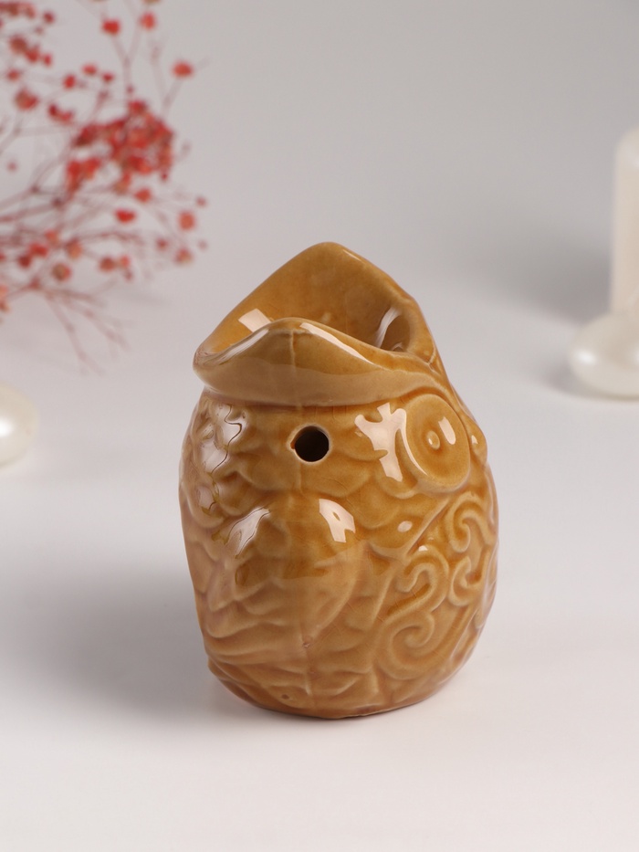Аромалампа для эфирных масел «Ушастая сова», керамика, т. беж, 6.5×11×10.7 см