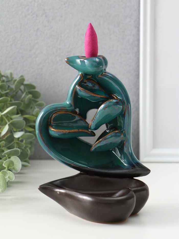 Подставка для благовоний TAKE IT EASY «Сердце», набор благовоний конусы, стелющийся дым, зелёное, 13×9×16 см