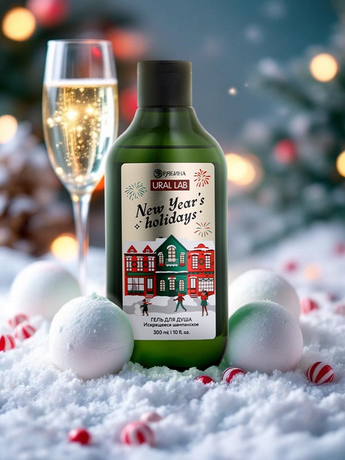Подарочный набор косметики новогодний New Year holidays, гель для душа, 300 мл и бомбочки для ванны, 4×40 г, URAL LAB