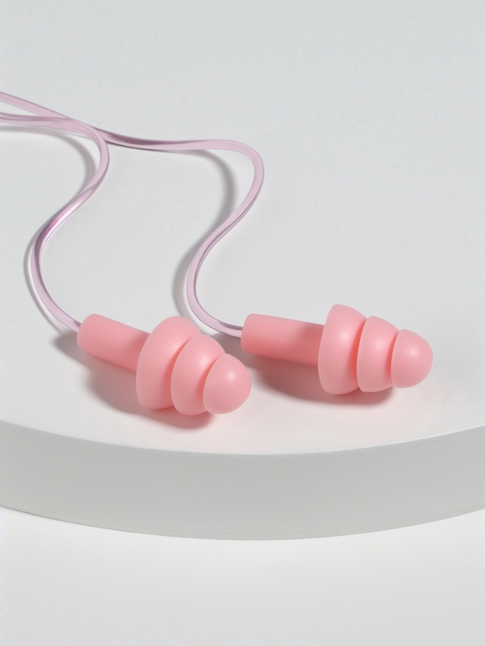 Беруши на шнурке, 3×1.5 см, в футляре, фасовка 10 шт., силиконовые, розовые