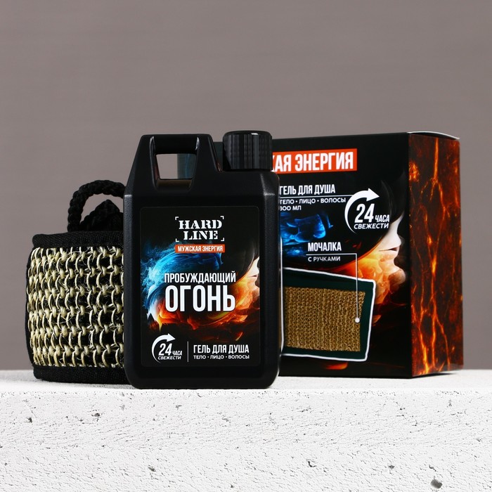 Подарочный набор косметики «Мужская энергия», гель для душа во флаконе канистры 300 мл и мочалка для тела, аромат древесный с пряными нотами