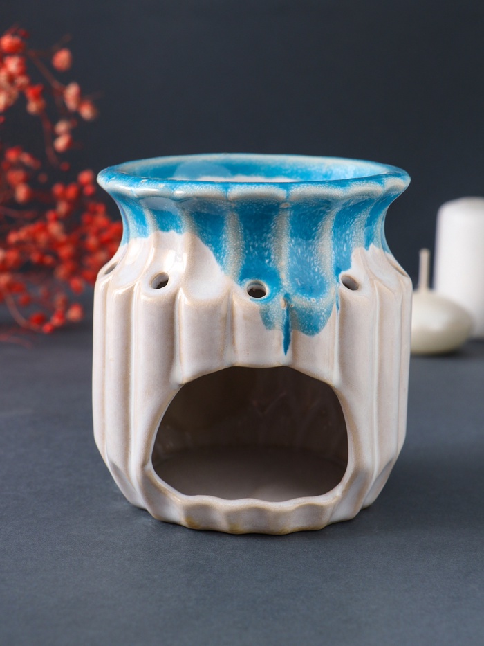 Аромалампа для эфирных масел «Греческая амфора», керамика, синий, 9×9×9.5 см