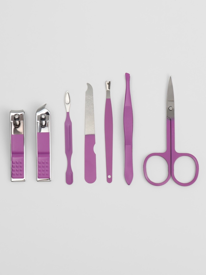 Набор маникюрный, 7 предметов, в футляре, сиреневый