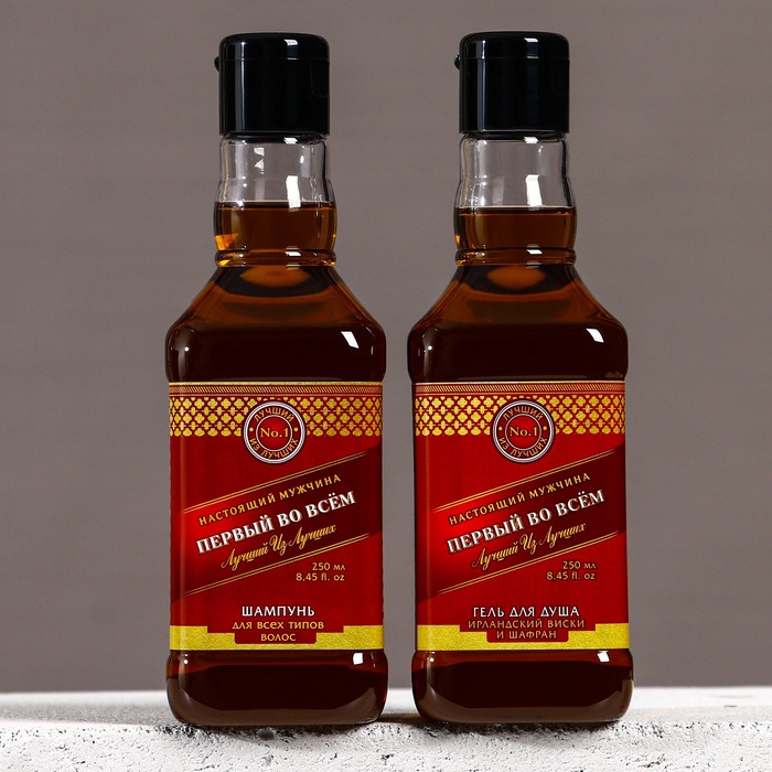 Подарочный набор ЧИСТОЕ СЧАСТЬЕ «Первому во всём»: гель для душа и шампунь для волос виски, 2×250 мл