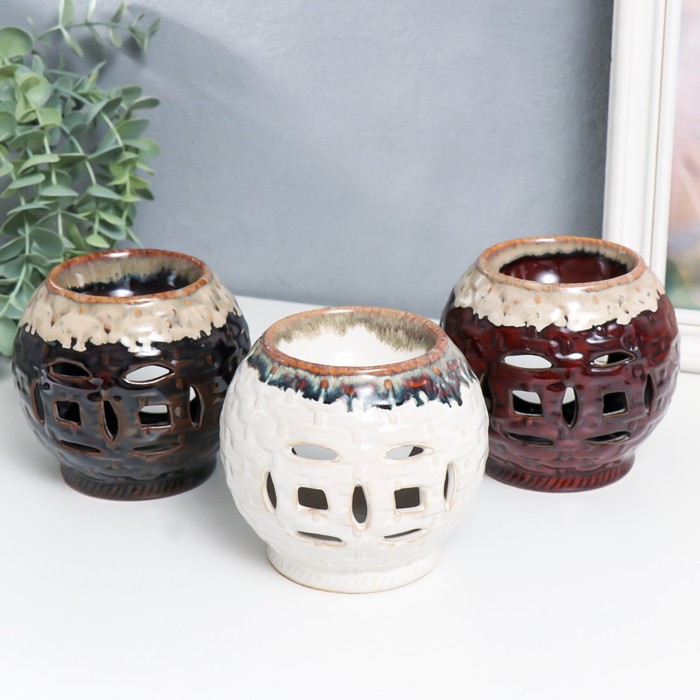 Аромалампа для эфирных масел «Плетёные узоры», керамика, 9.5×9.5×10 см, МИКС