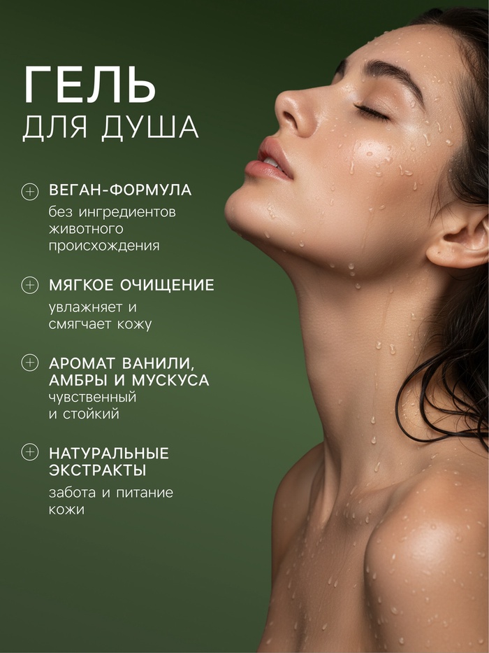 Подарочный набор женский VEGAN.Love.Studio, гель для душа, крем-лосьон, парфюмированный, ваниль, амбра, мускус