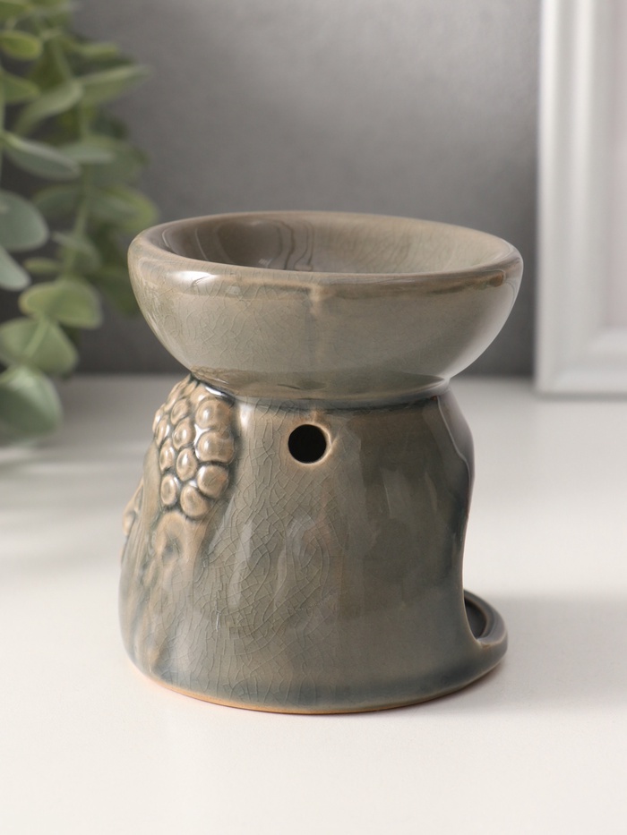 Аромалампа для эфирных масел «Лик Будды», керамика, серая, 8×8×9 см
