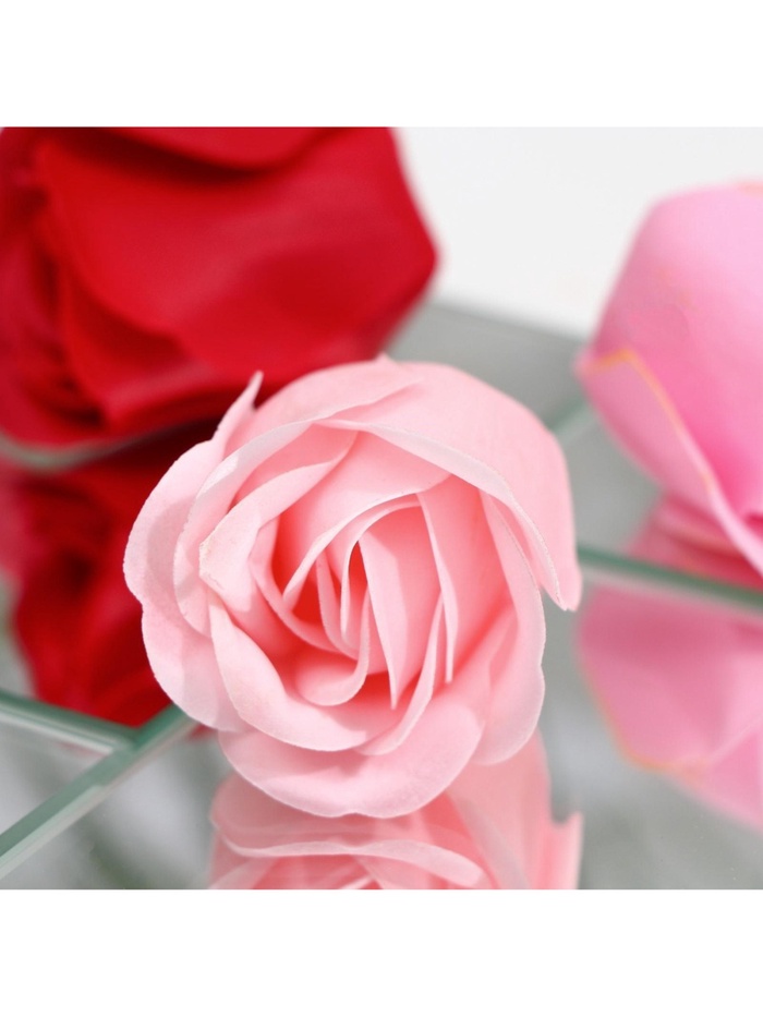 Подарочный набор из 12 красно-розовых мыльных роз с металлической розой