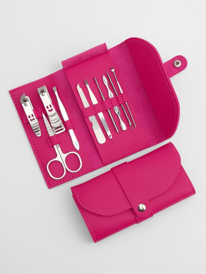 Набор маникюрный «Люси», 10 предметов, кожзам-чехол, фуксия