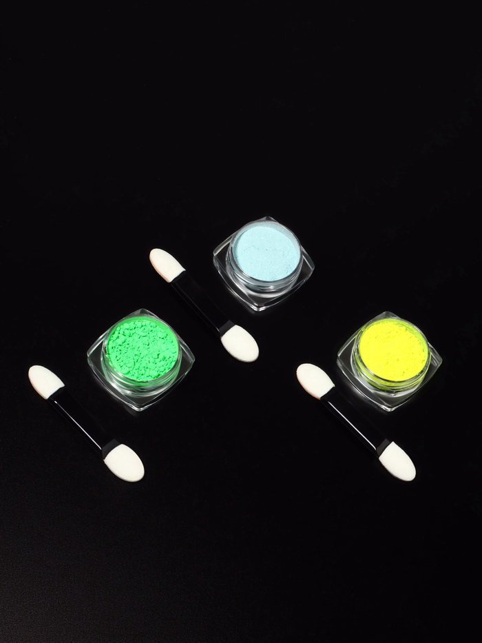 Втирка для ногтей флуоресцентная, набор 3 баночки, с аппликаторами, голубая, жёлтая, зелёная