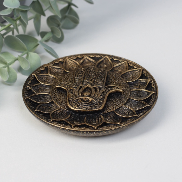 Подставка для благовоний полистоун «Рука Фатимы», золото, 9.8×9.8×1 см