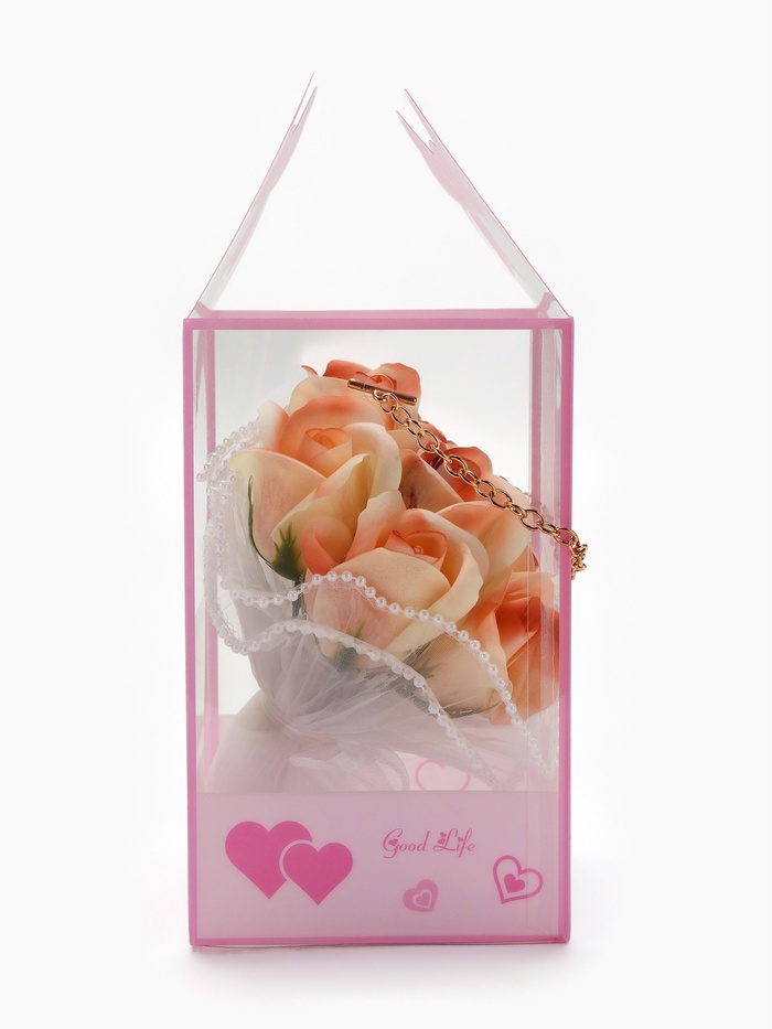 Подарочный набор из 6 оранжево-белых мыльных роз, в коробке