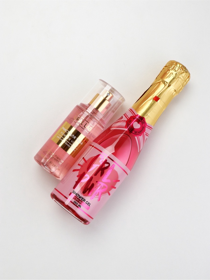 Подарочный набор: гель для душа шампанское и мист для тела,Чистое Счастье