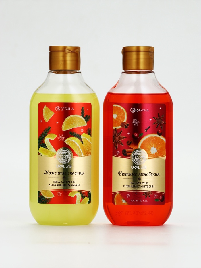 Подарочный набор новогодний косметики в деревянной корзине: гель для душа, пена и полотенце, URAL LAB