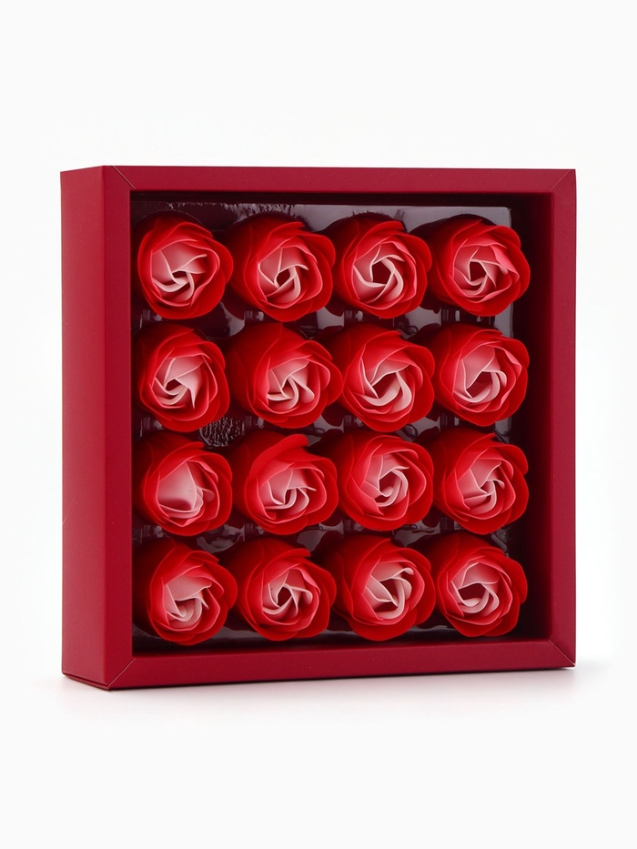 Подарочный набор мыльных роз в коробке, красно-белые, 16 шт.