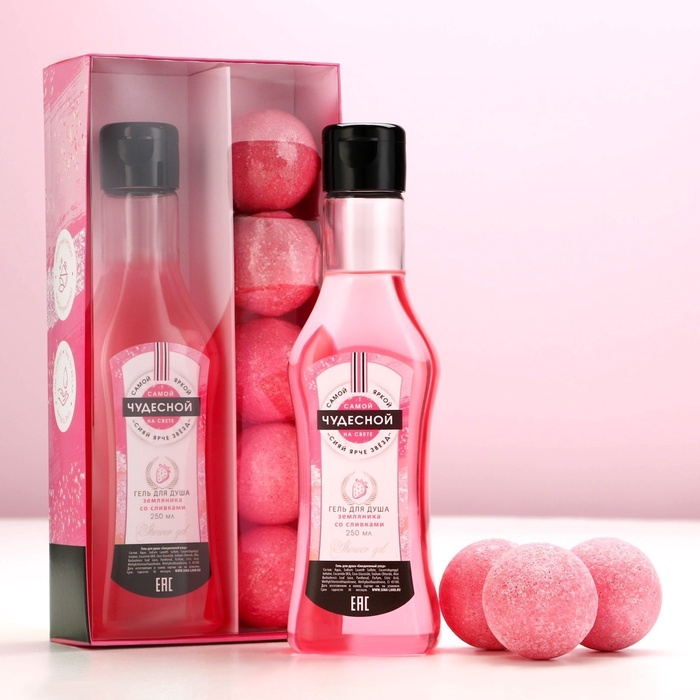 Подарочный набор косметики «Расцветай!», гель для душа мартини 250 мл и бомбочки для ванны 5×40 г, Чистое счастье