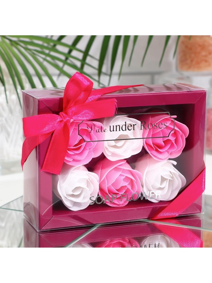 Мыльные розы, белые и розовые, набор 6 шт., в коробке