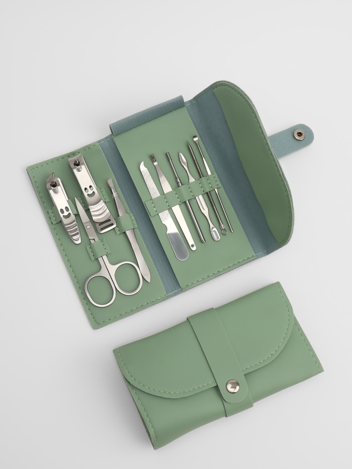 Набор маникюрный «Люси», 10 предметов, кожзам-чехол, ментоловый