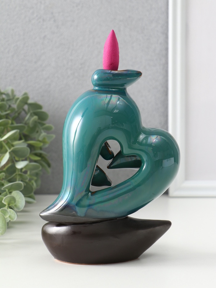 Подставка для благовоний TAKE IT EASY «Сердце», набор благовоний конусы, стелющийся дым, зелёное, 13×9×16 см