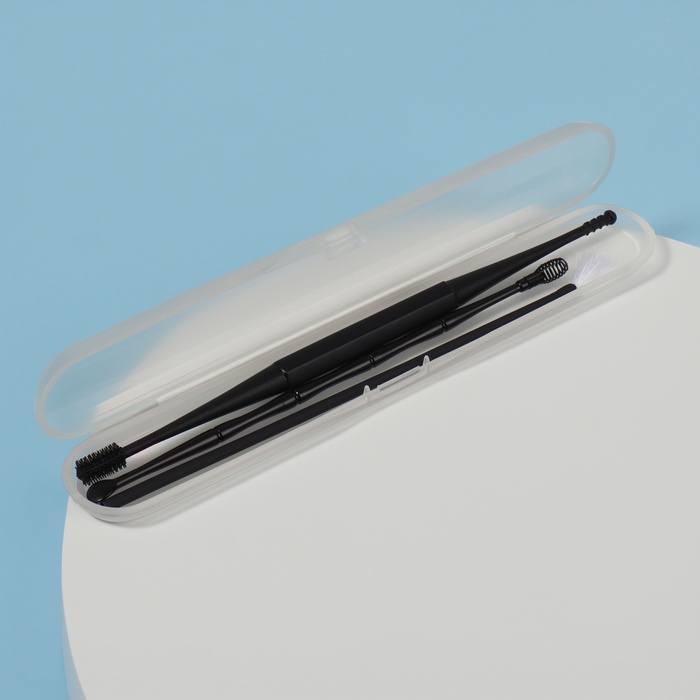 Набор для чистки ушей, 3 предмета, 15.3×2.4×1.1 см, в пластиковом футляре, чёрный