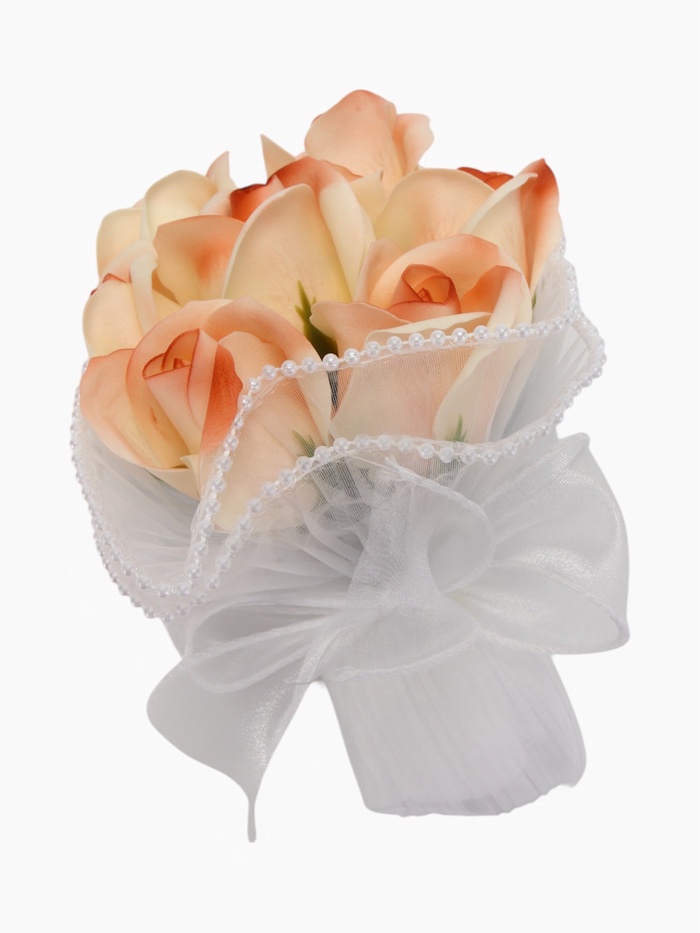 Подарочный набор из 6 оранжево-белых мыльных роз, в коробке