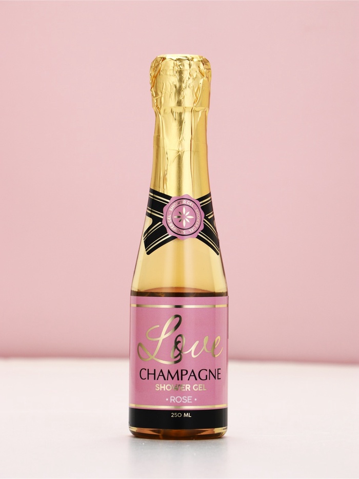 Подарочный набор Love Champagne, гель для душа и соль для ванны во флаконах шампанское, Чистое Счастье