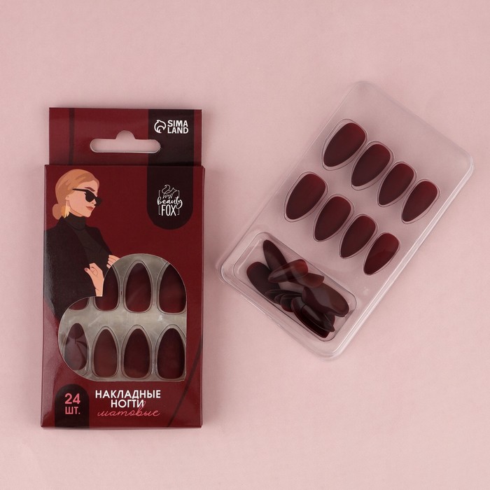 Накладные ногти «Бордо», 24 шт., клеевые пластины, форма миндаль, матовые, бордовые