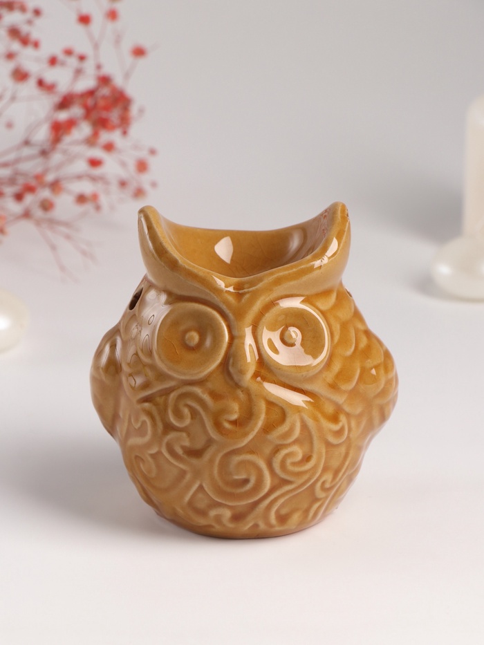 Аромалампа для эфирных масел «Ушастая сова», керамика, т. беж, 6.5×11×10.7 см