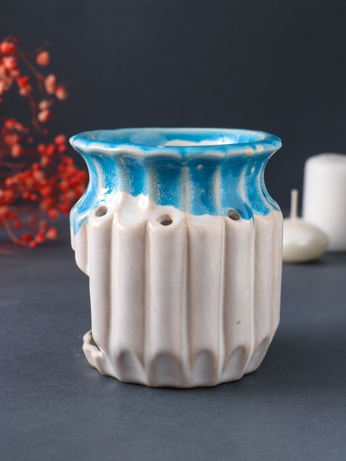 Аромалампа для эфирных масел «Греческая амфора», керамика, синий, 9×9×9.5 см