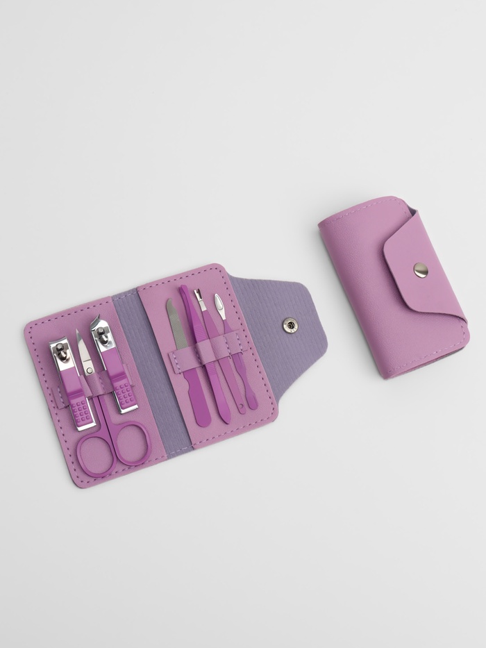 Набор маникюрный, 7 предметов, в футляре, сиреневый