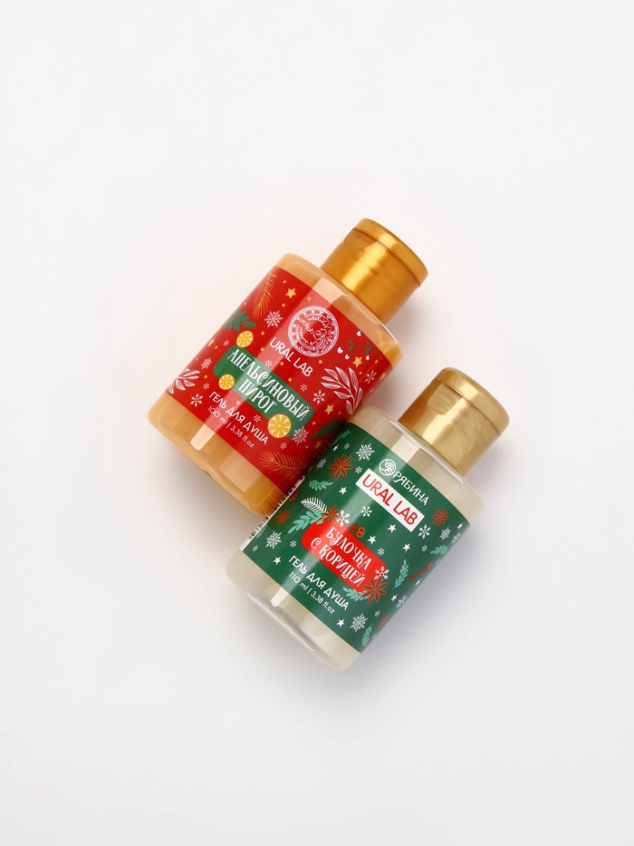 Подарочный набор новогодний в санях: гель для душа 2 шт., соль для ванны и мочалка, URAL LAB