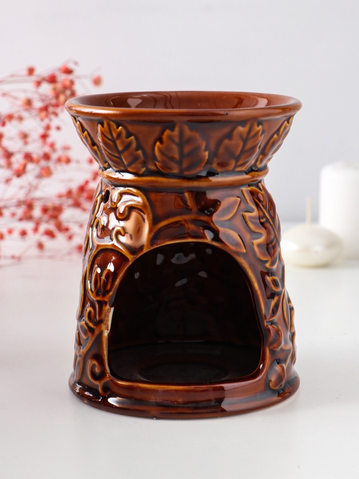 Аромалампа для эфирных масел «Растительный узор», керамика, карамель, 9.5×9.5×12 см