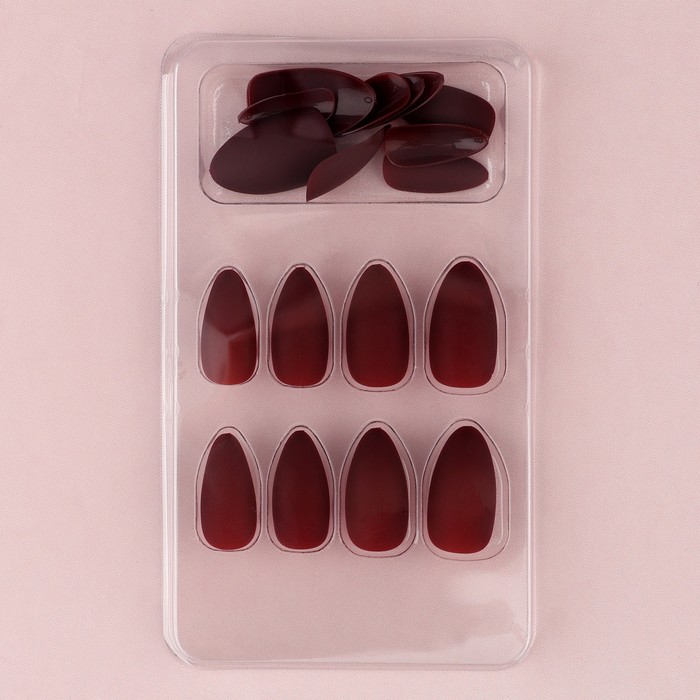 Накладные ногти «Бордо», 24 шт., клеевые пластины, форма миндаль, матовые, бордовые