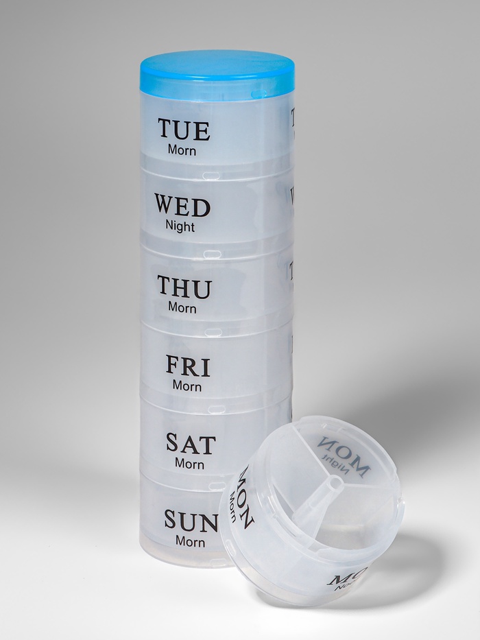 Таблетница - органайзер «Пирамида», утро/день/вечер, d=19.5×5 см, 7 контейнеров по 3 секции, голубая