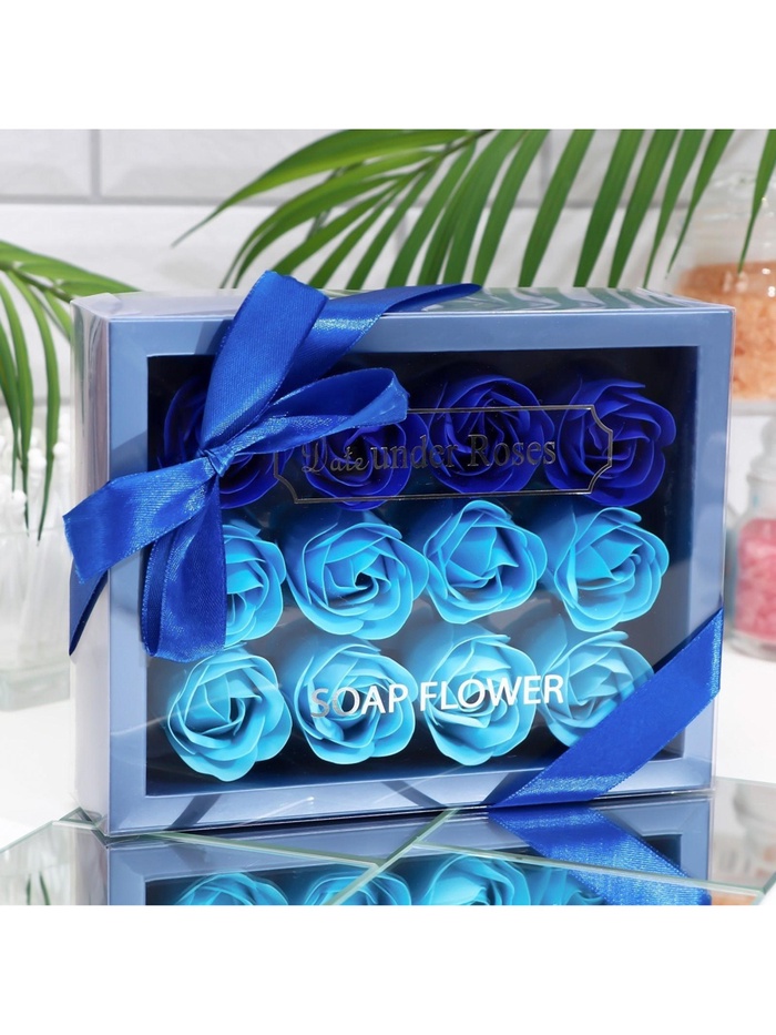 Мыльные розы, синие оттенки, набор 12 шт., в коробке