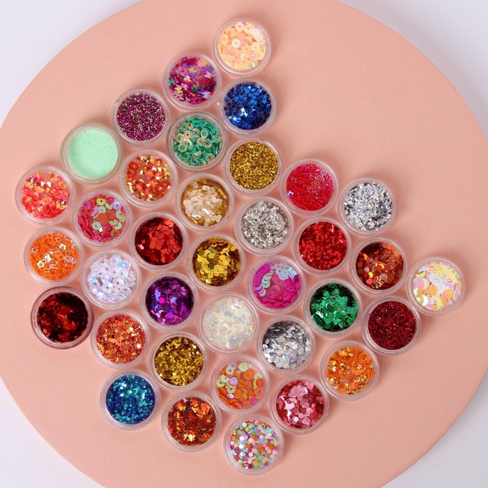 Набор для декора, в пластиковом органайзере, 36 баночек, разноцветные